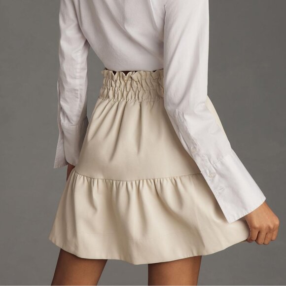 NWT Anthropologie The Somerset Mini Skirt: Faux Leather Edition Off-White XL - Picture 2 of 10